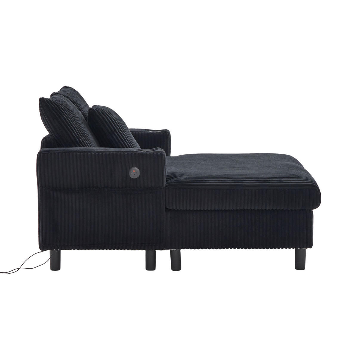 SCHLAFSESSEL mit USB und Getränkehalter ca. 142 x 128 x 85 cm Corduroy Black - Schwarz, Holz (128/85/142cm) - Meubliv