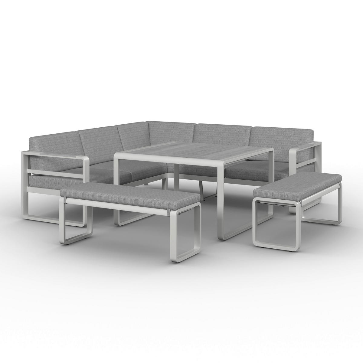 DINING-LOUNGESET Aruba Hellgr. /Weiß Outdoorstoff/Metall - Hellgrau, Metall - Bessagi Garden