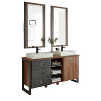 BADMÖBEL-SET 5-teilig Eiche Stirling, Matera grau, Doppelwaschtisch inkl. 2 x Waschbecken 138 x 205 cm Badkombination - Eichefarben/Grau, Holzwerkstoff (138/205/40cm) - Furn.Design