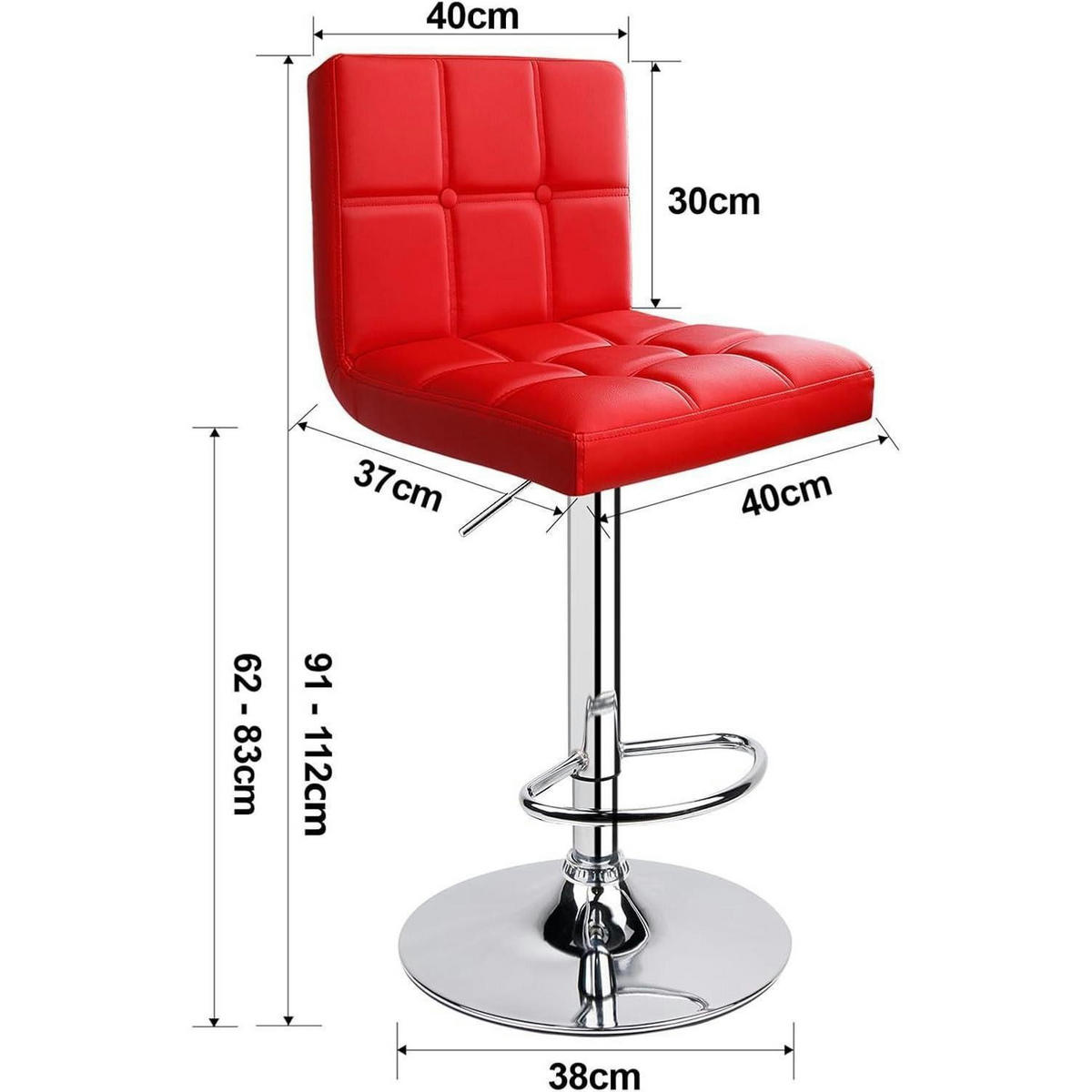 BARHOCKER 2er-Set Kunstleder Rot höhenverstellbar - Rot, Kunststoff (40/112/37cm)