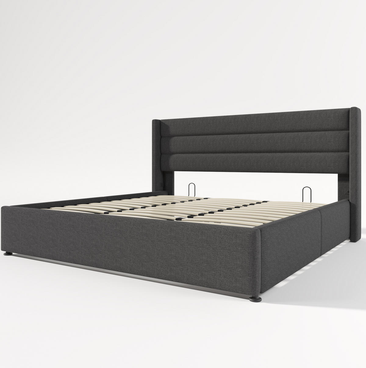POLSTERBETT aus Leinen 180x200 cm Grau mit hydraulischem Bettkasten und Lattenrost - Grau, Textil (180/200cm) - IVMEU