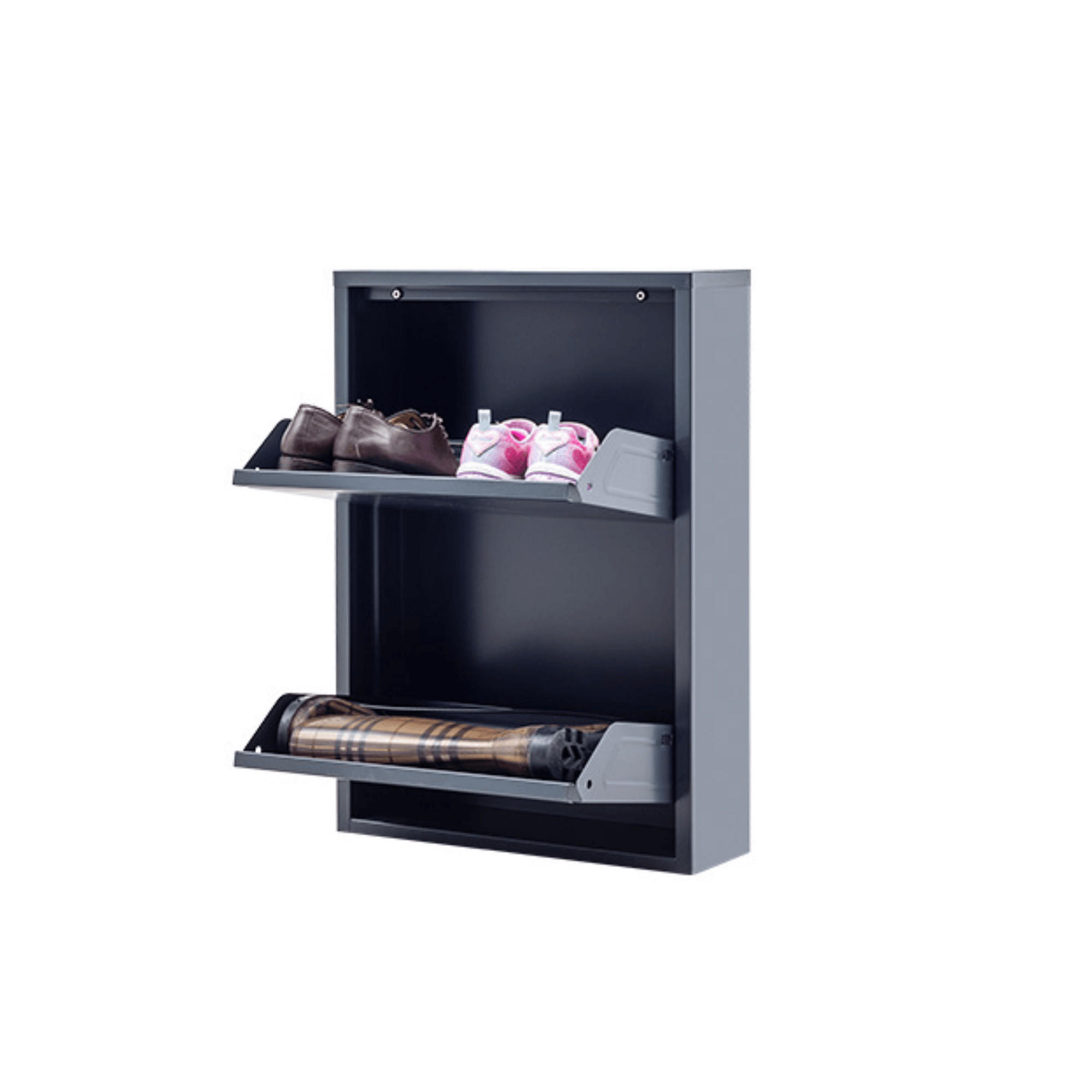 SCHUHSCHRANK schmal Metall mit Magnet 2 Klappen Anthrazit - Anthrazit, Metall (50/70/15cm) - Gowoll