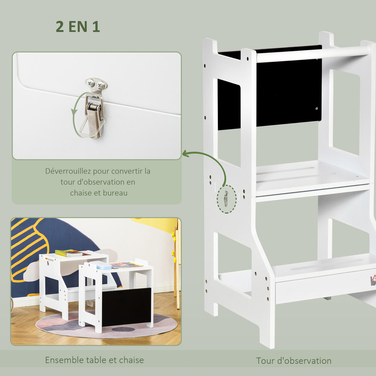 LERNTURM DE-17225 3-in-1 mit Tafel & Sicherheitsrand Weiß - Weiß, Holzwerkstoff (44/86/42cm) - ComfortXL