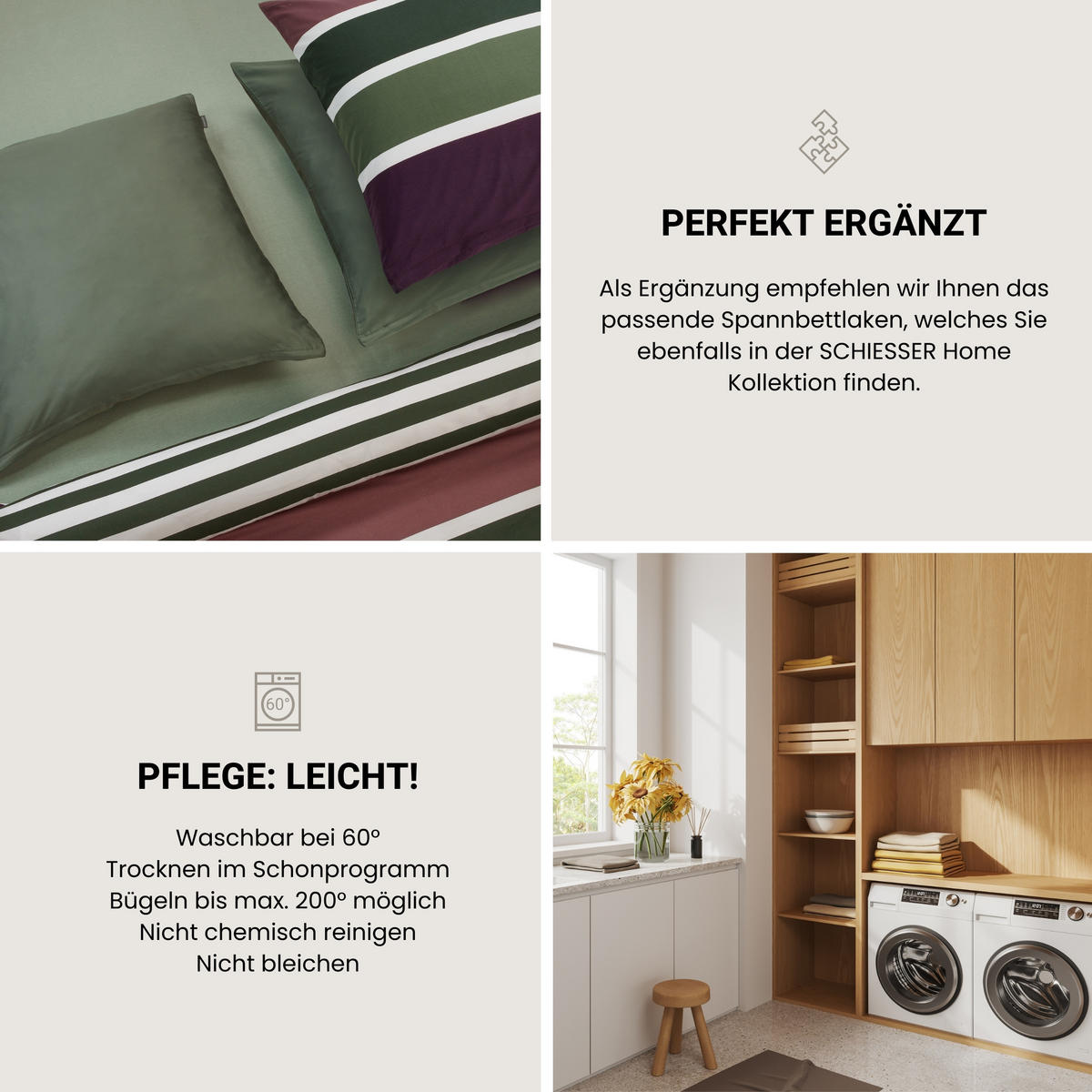 BETTWÄSCHESET Smarell - Renforcé - 2-teilig - 135 x 200 cm - Grün - Grün, Textil (135/200cm) - SCHIESSER