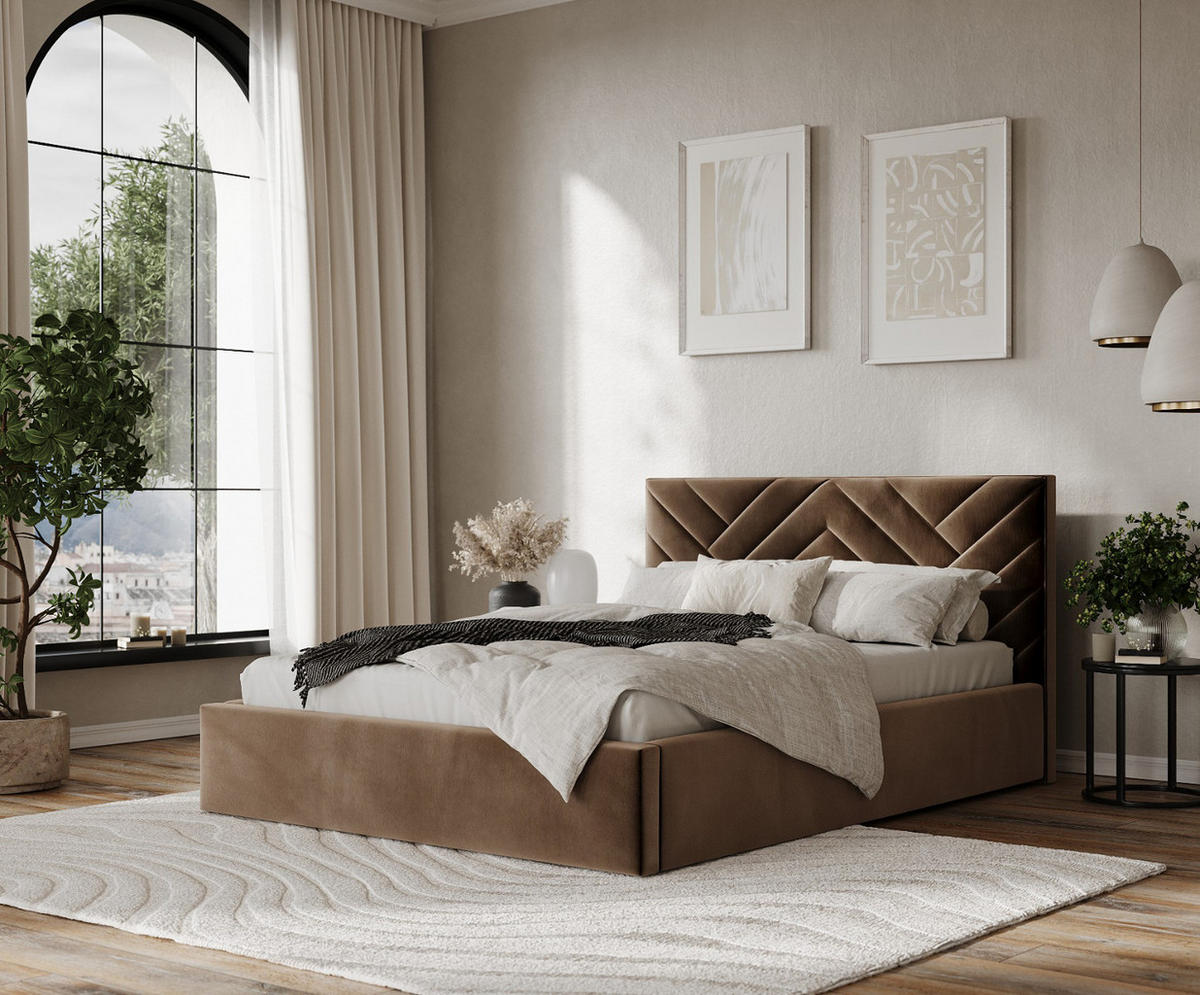 POLSTERBETT Arco 180/200 cm Braun im Paros Stoff - Schwarz/Naturfarben, Holz/Holzwerkstoff (180/200cm) - AltaBeds