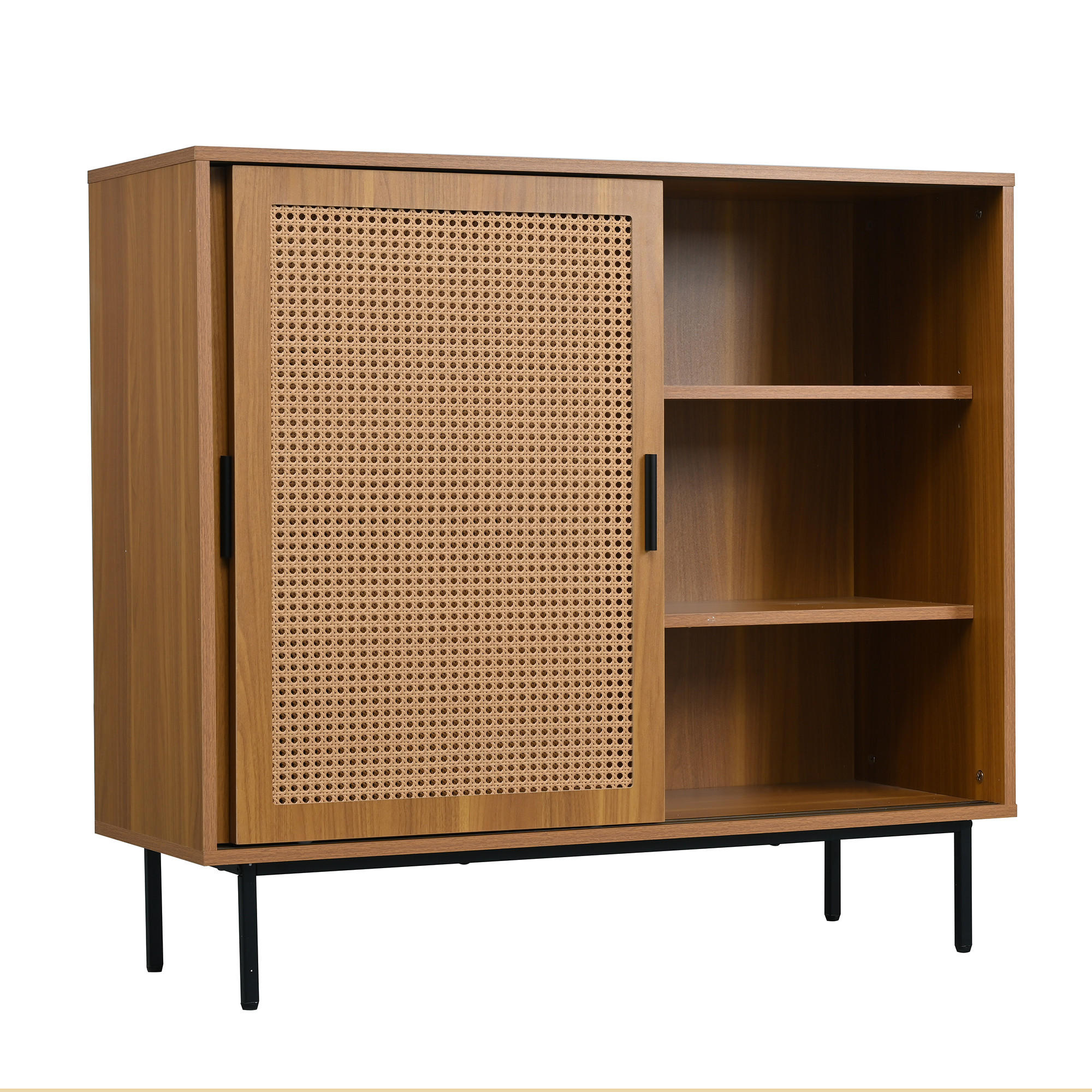 SIDEBOARD DE-38239 100/37/90 cm mit 2 Schiebetüren und verstellbaren Regalböden Walnuss - Walnussfarben, Holzwerkstoff (100/90/37cm) - ComfortXL