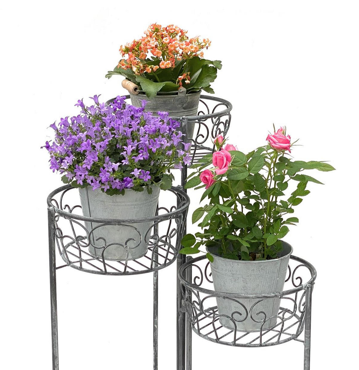 BLUMENTREPPE rund 3 Körbe Metall Grau antik 45/75 cm - Grau, Metall (23/75/23cm) - DanDiBo