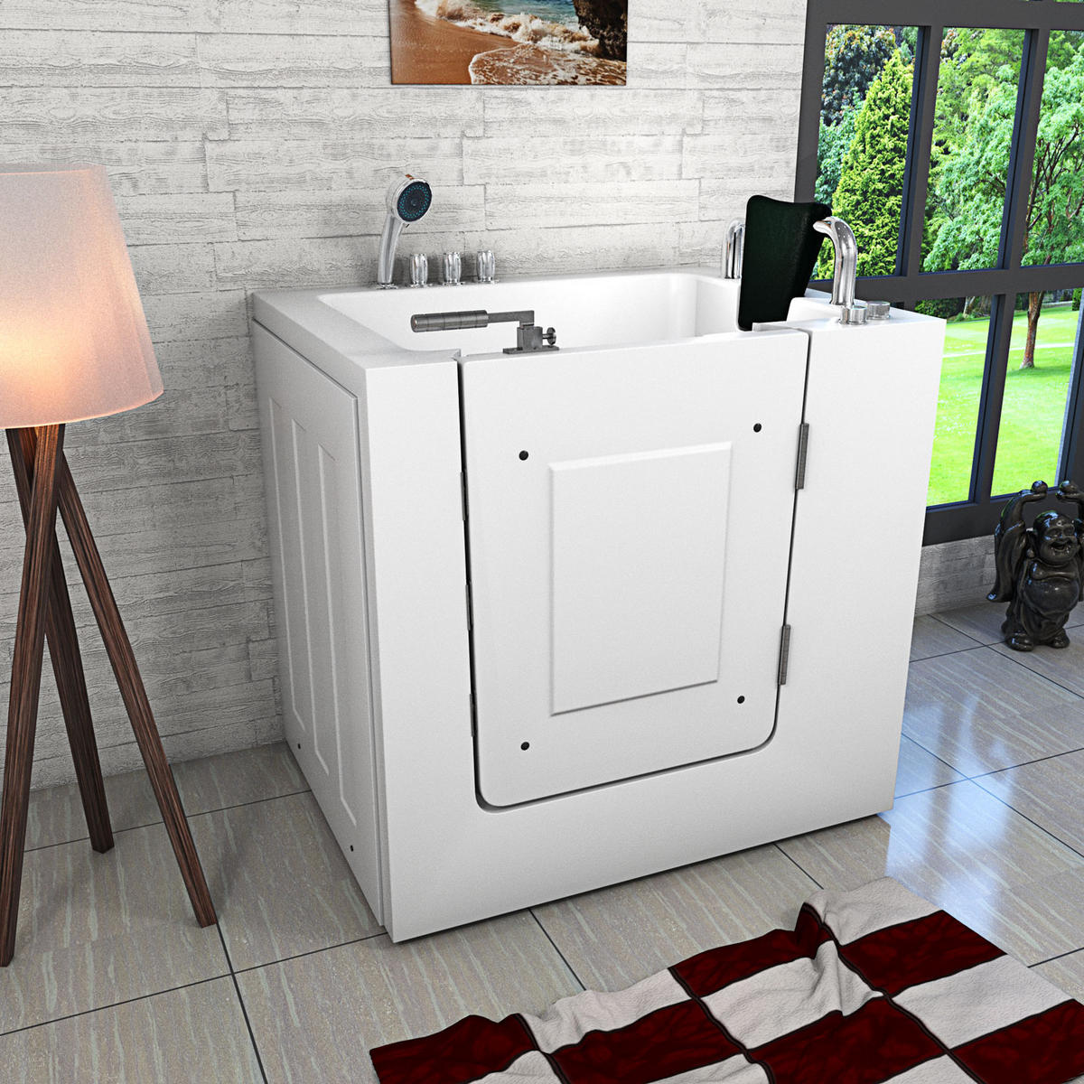 SITZWANNE Whirlpool mit Tür S02WP-TH-B-R - Weiß, Glas/Kunststoff (100/113/78cm) - AcquaVapore by Sandra Jentho