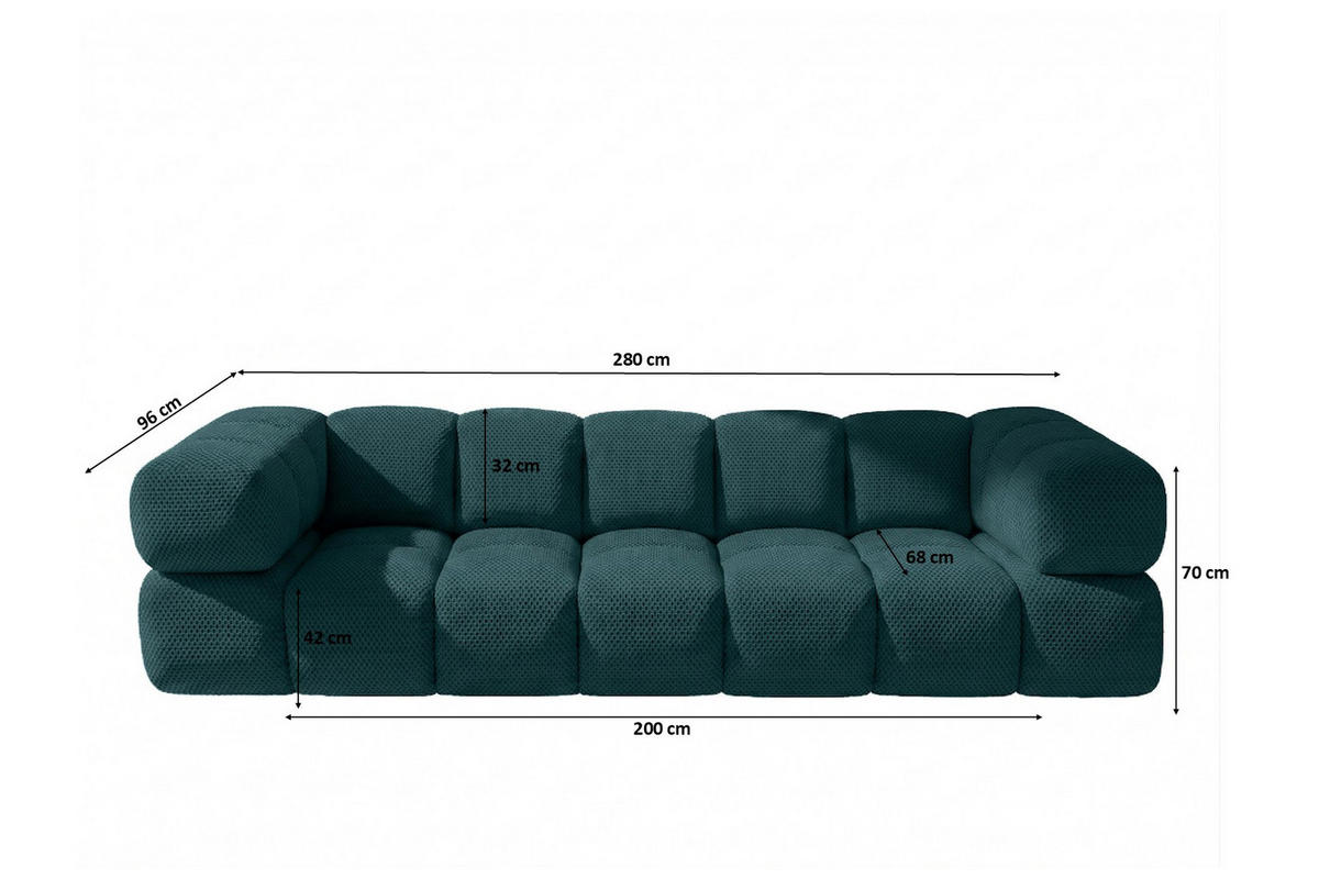SOFA 4-SITZER, Strukturierter Premiumstoff Sonic, Azurblau, Averro - Blau, Holz (280/70/96cm) - Kaiser Möbel