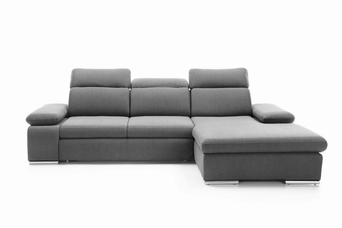 ECKSOFA GUIDO Grau Velours-Stoff mit Schlaffunktion - Grau, Holz (285/194cm) - MASSENO