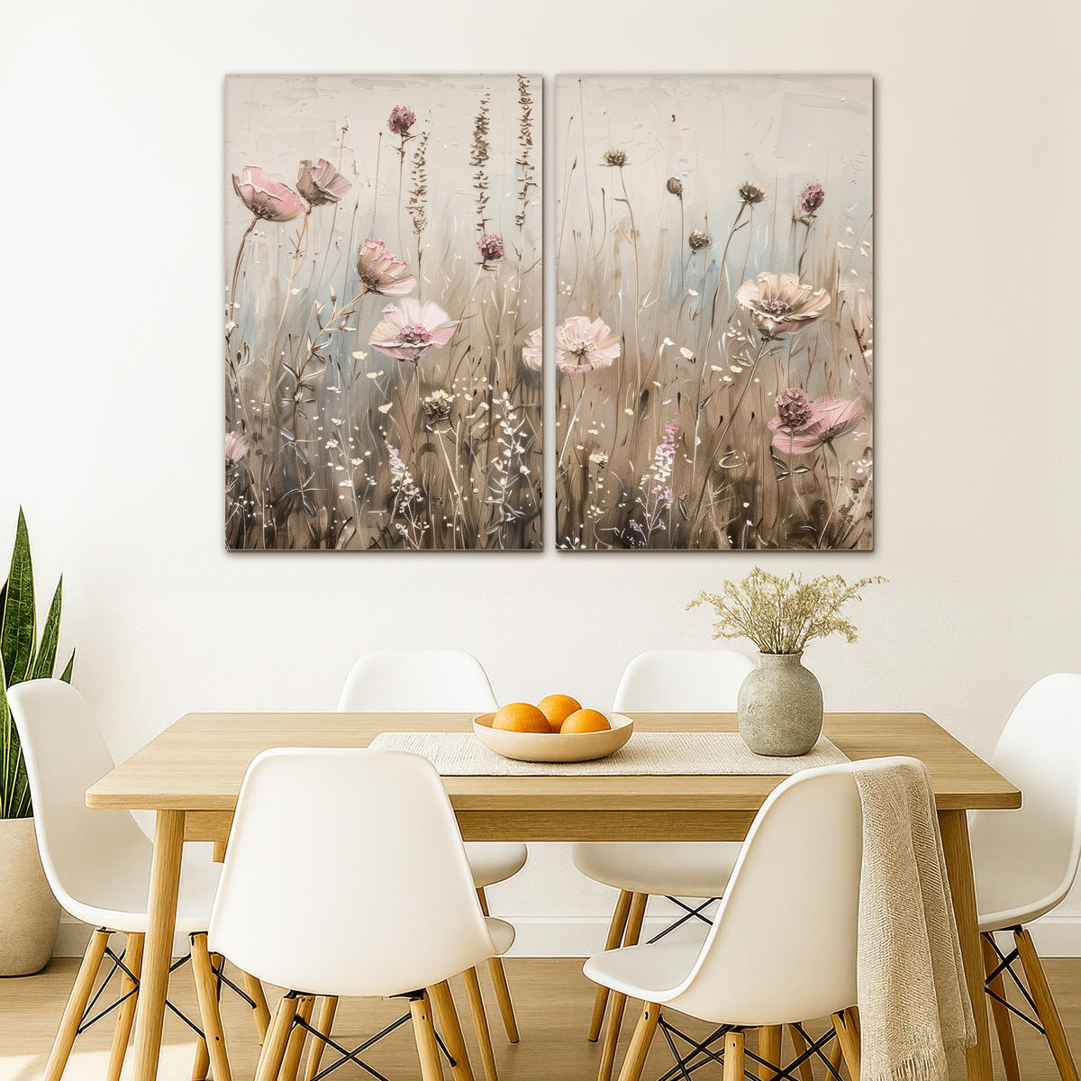 LEINWANDBILD 2er Set Blumen - Beige - Modern - Rosa 120x90 cm - Ecru, Textil (120/90cm) - MuchoWow