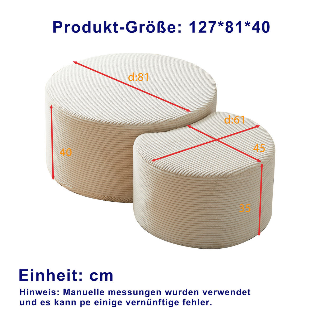 COUCHTISCH-SET 2-teilig mit gepolsterter Oberfläche, vielseitig als Ottomanen und Beistelltische, Beige - Beige, Textil (81/81/40cm) - Modfu