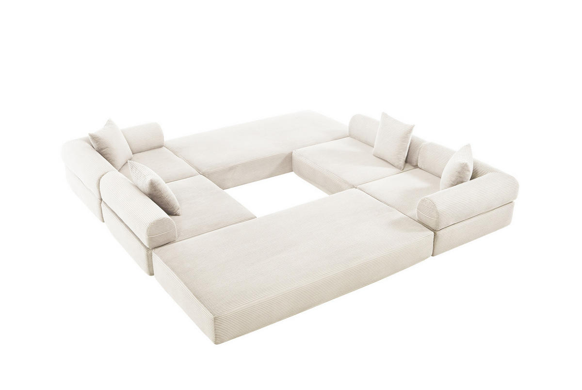 ECKSOFA 270/180/64 cm Beige aus Cord mit Schlaffunktion und Seitentasche - Beige, Textil (180/270cm) - OKWISH