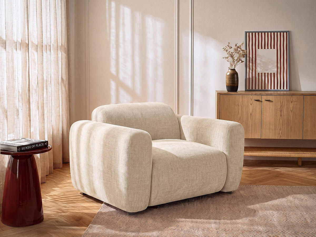 SESSEL mit gerader Rückenlehne - 1 Person - stoff - beige Pogni - Beige, Textil (130/67/97cm) - Vente-Unique