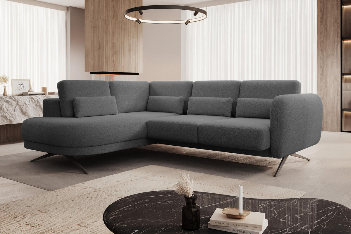 ECKSOFA ILUSIO L 250x205cm, Schlaffunktion, Dunkelgrau, Links - Dunkelgrau, Holz/Textil (205/248cm) - DomoHome