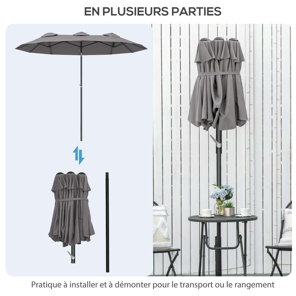 SONNENSCHIRM DE-11478 doppelt, mit Kurbel, 295 x 152 cm Grau - Grau, Textil (152/295cm) - ComfortXL