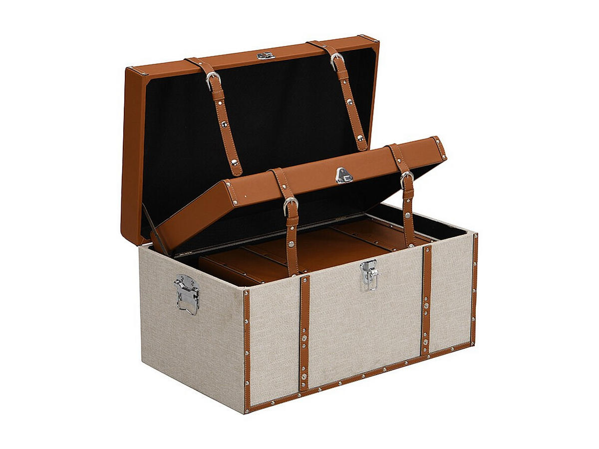 TRUHE und Kiste - 51 cm, 62 cm, 68 cm x 24 cm, 30 cm, 35 cm - kunstleder - braun, taupe Jacinto - Taupe/Braun, Textil (51/40/24cm) - Vente-Unique