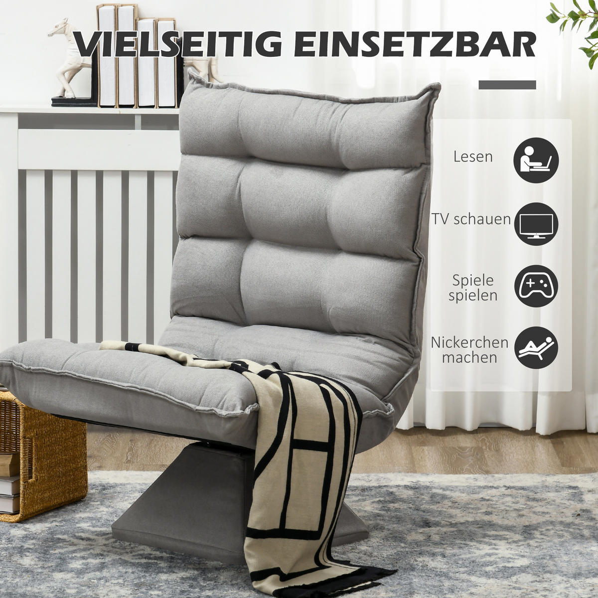 RELAXSESSEL Stahl, Samt, Hellgrau - Hellgrau, Metall (70/95/62cm) - HOMCOM