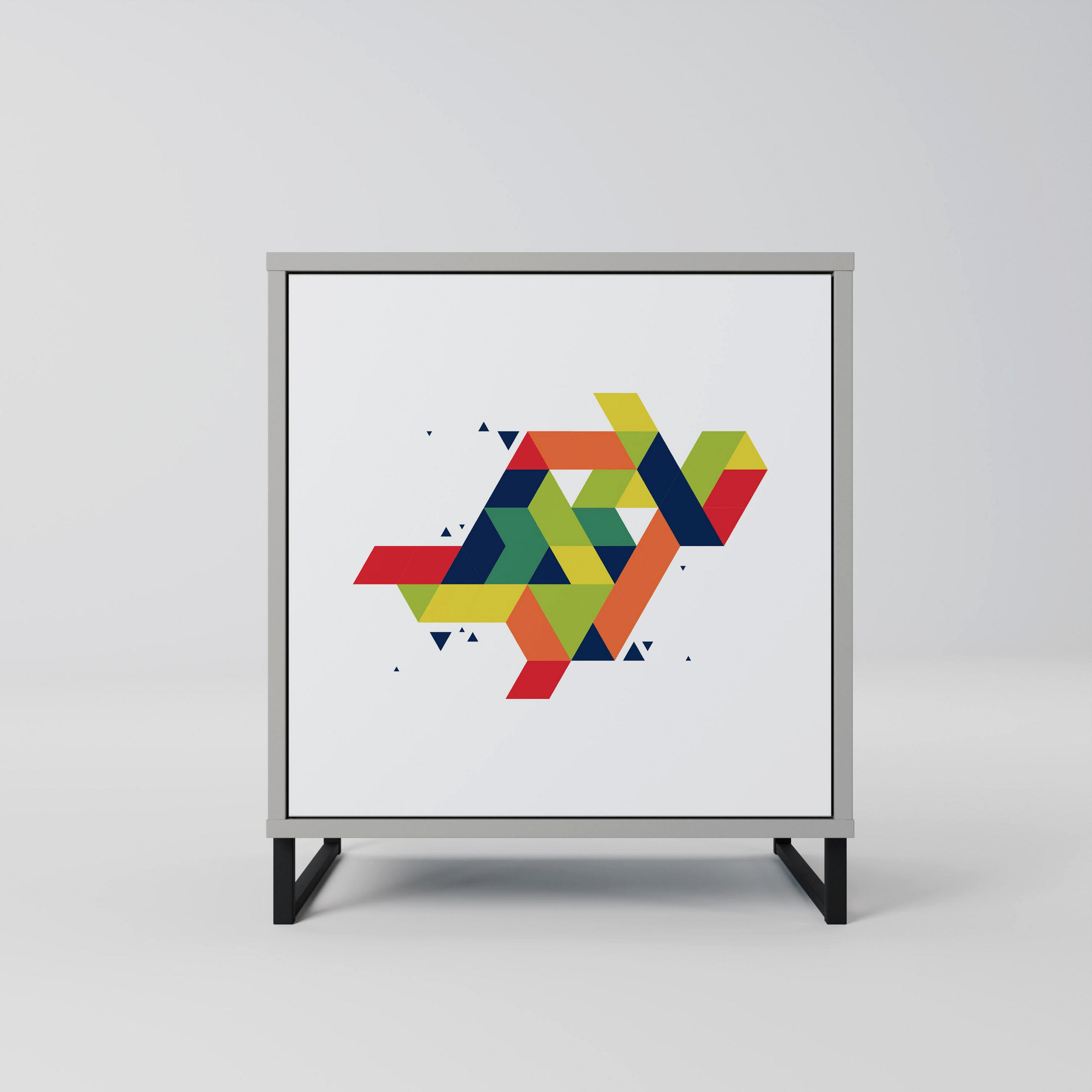 SIDEBOARD FUTURE SIGN, Grau, 57,5x42x67,5 cm, Schwarze Metall-Rahmenfüße - Multicolor/Schwarz, Holzwerkstoff/Metall (57.5/67.5/42cm) - SpaceRebels