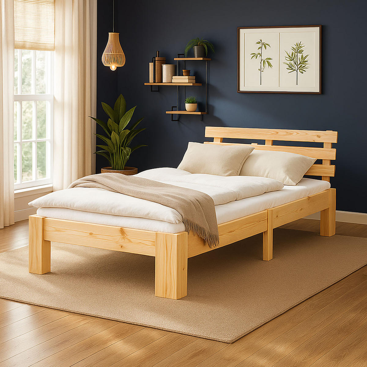 HOLZBETT Natur 90/200 cm Jugendbett mit Lattenrost - Naturfarben, Holz (90/200cm) - Homestyle4u