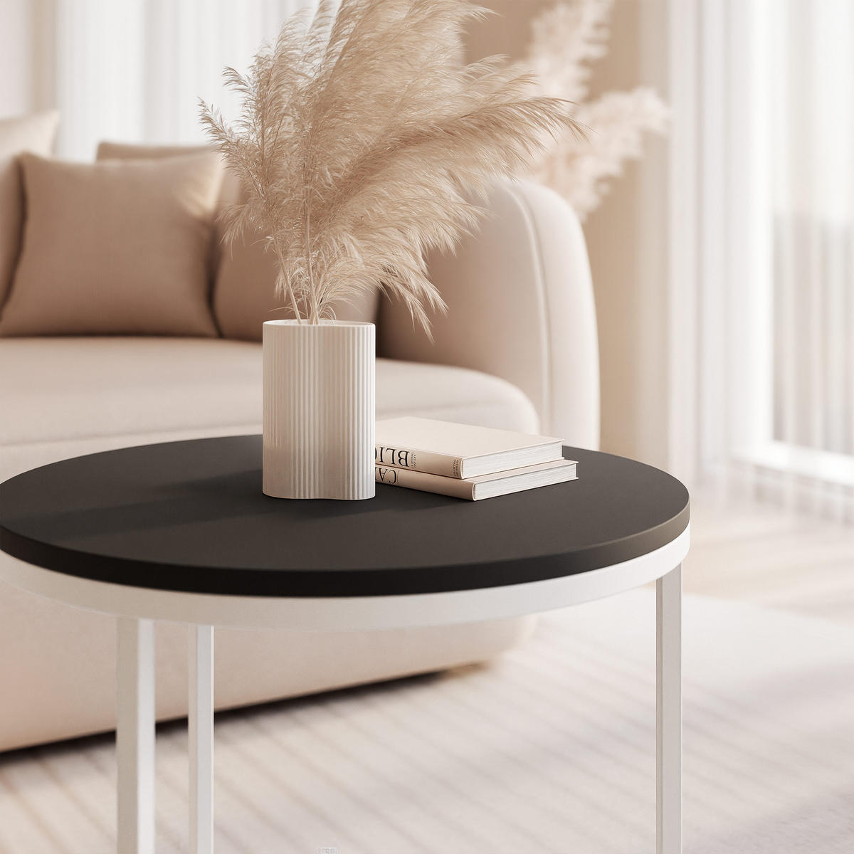 COUCHTISCH 50 cm rund Schwarz, Weiß Gestell - Schwarz, Holzwerkstoff (50/50/42cm) - Idohome