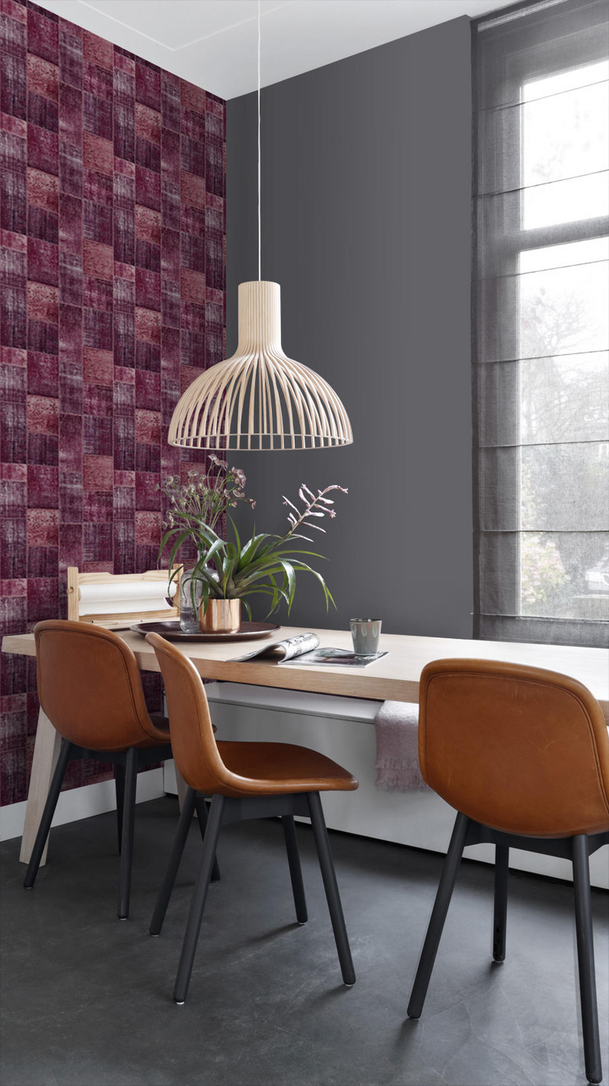 TAPETE orientalisches-Marrakech Kelim-Patchwork 53 cm x 10.05 m - Rot, Papier (53/1000cm) - ESTAhome