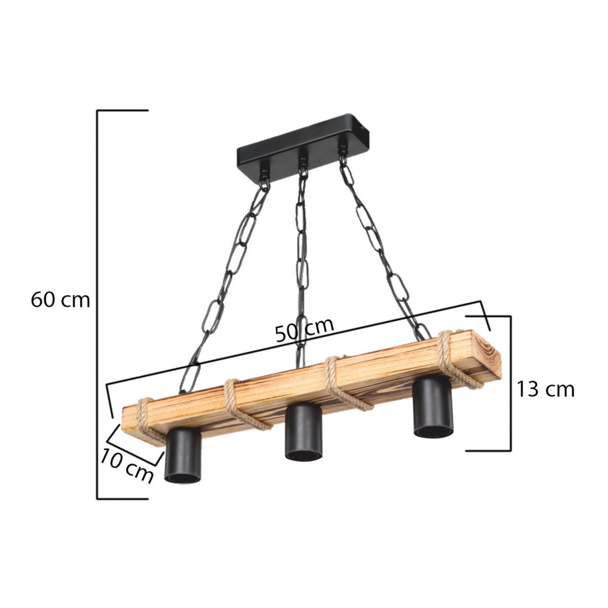HÄNGELEUCHTE Hemel - Schwarz, Holz/Metall (10/50/60cm) - lux.pro