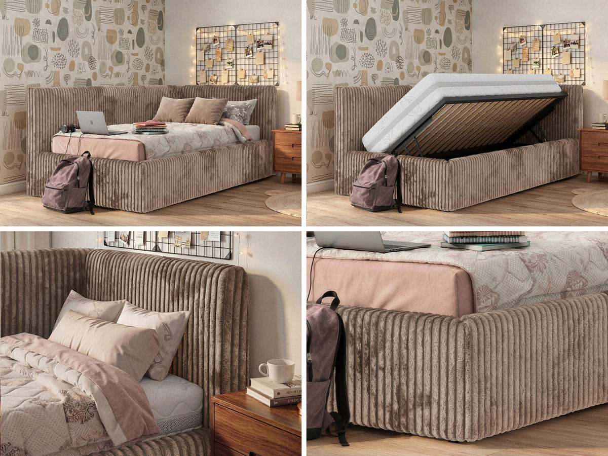 POLSTERBETT TILVO 90/200 - Braun Cord - Ohne Matratze - Rechts - Braun, Textil (200/90cm) - MKS