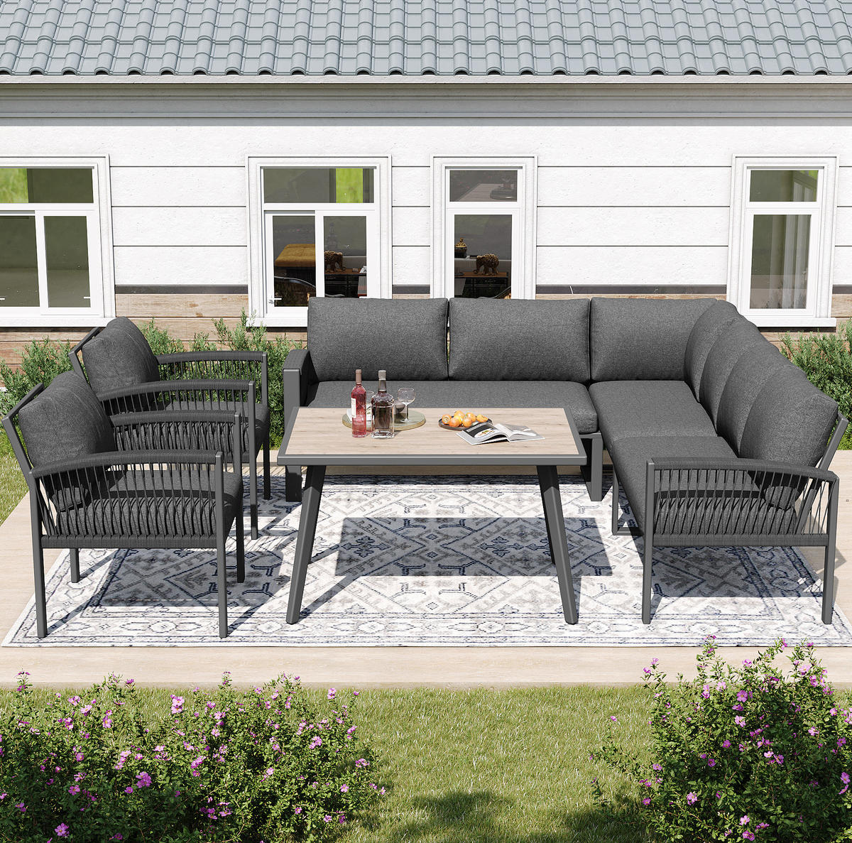 OUTDOOR-SOFASET 124x69x86cm grau aus Metall und mit Kissen - Grau, Holz/Metall - Modfu