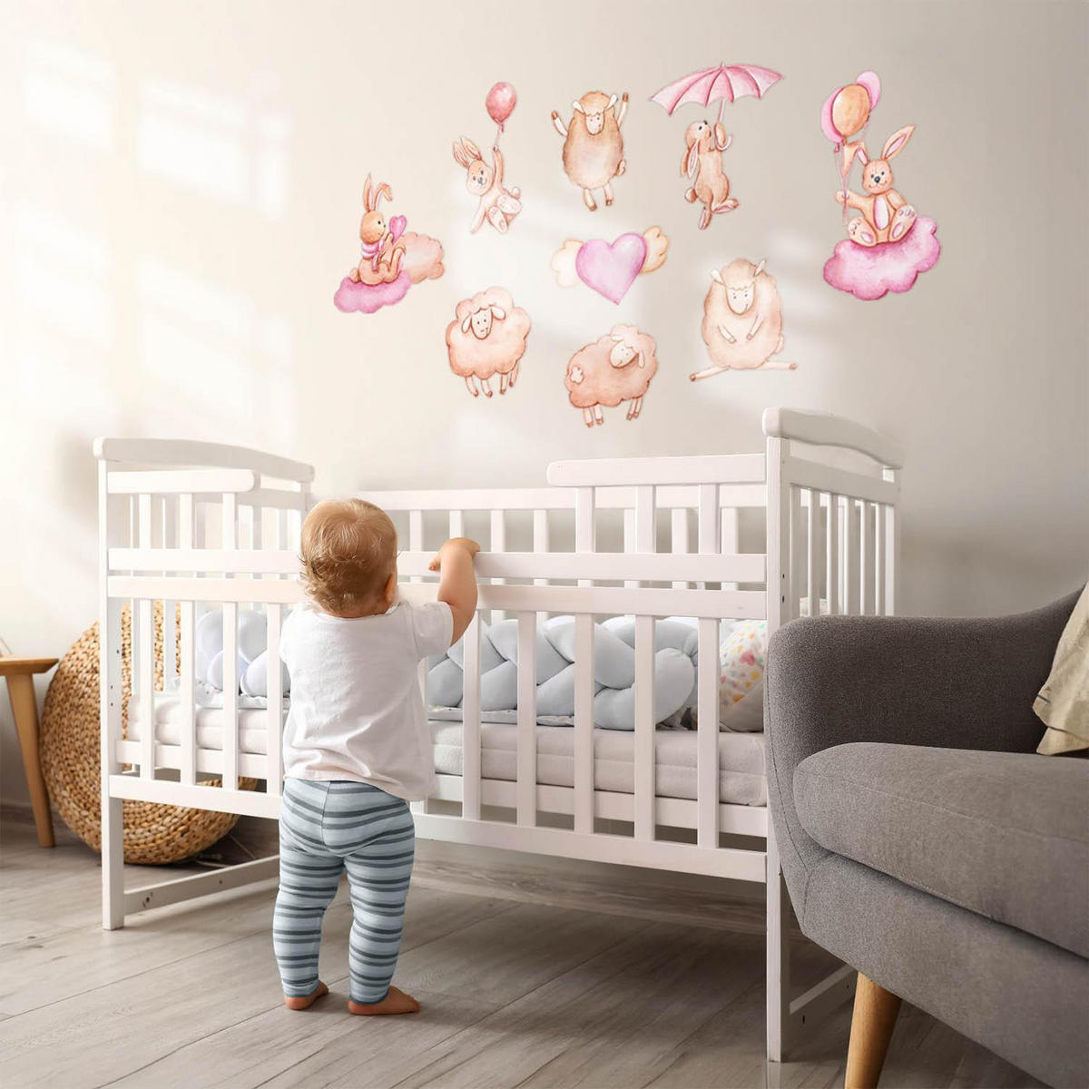 WANDAUFKLEBER 60x96cm - Schafe, Lämmer und Kaninchen - Multicolor, Kunststoff (60/96/0.1cm) - Wallfluent