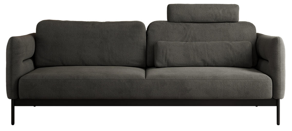 SOFA SALENTO Dunkelgrau Velvet - Dunkelgrau/Schwarz, Textil/Metall (221/82/101cm) - MKS
