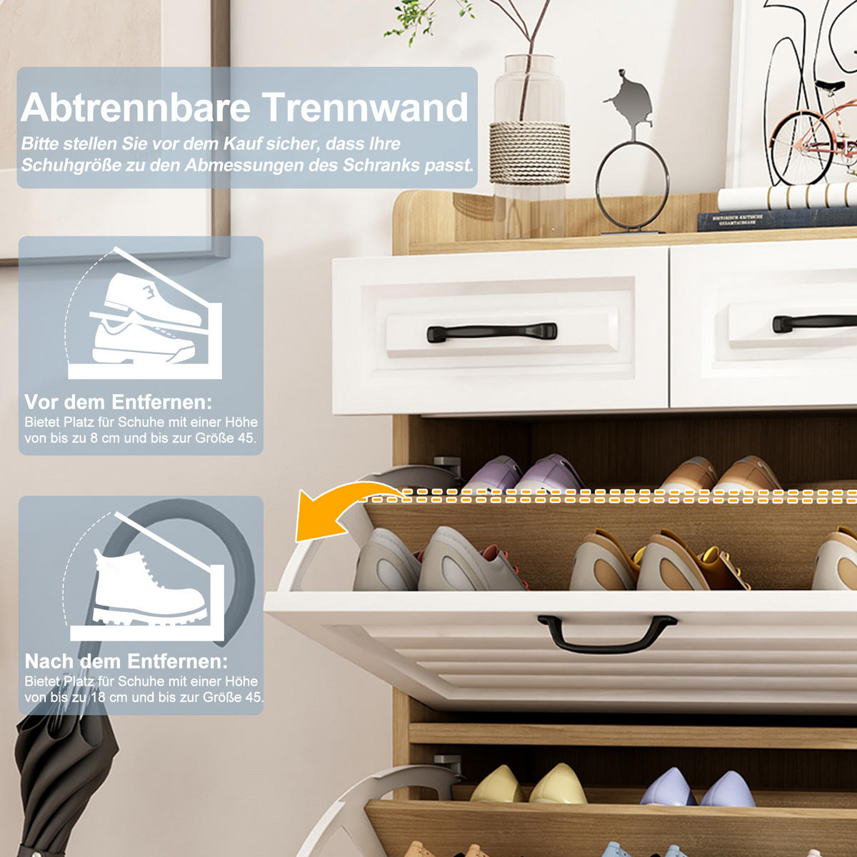 SCHUHSCHRANK drehbar 3 Klappen 2 Schubladen 80x23.5x131cm - Multicolor, Holzwerkstoff (23.5/131/80cm) - FLIEKS