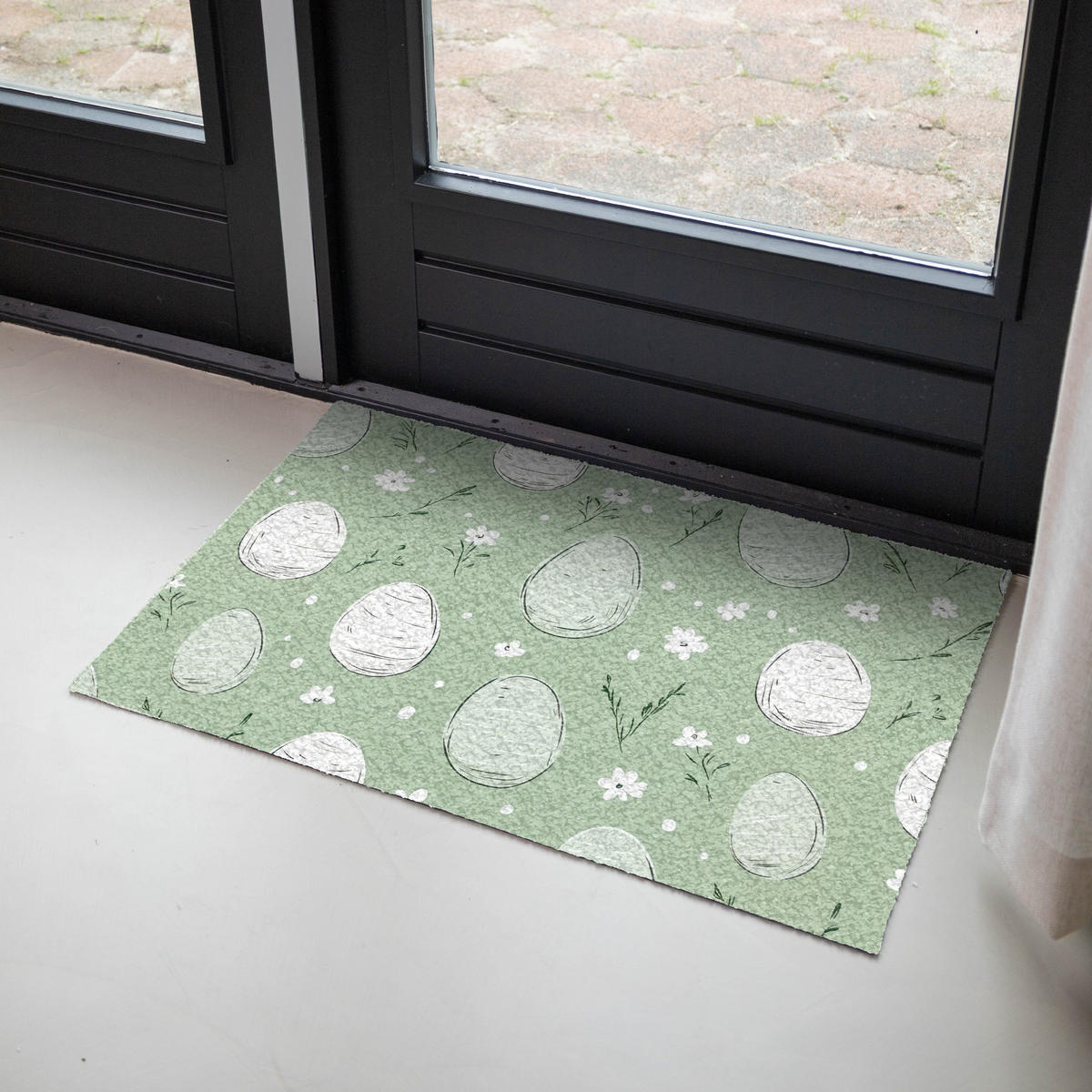 FUSSMATTE Grün - Eier - Muster Schmutzmatte 90x60 cm - Waldgrün, Kunststoff (60/90cm) - MuchoWow