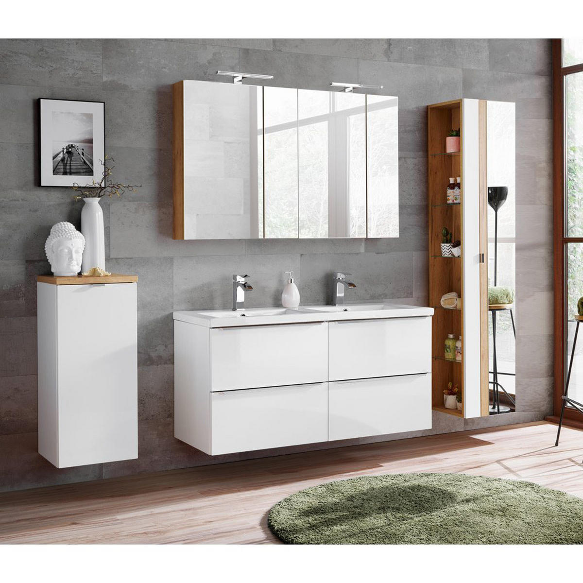 BADMÖBEL-SET 4-TLG. Toskana-56 - Weiß, Holzwerkstoff (240/190/46cm) - Lomado