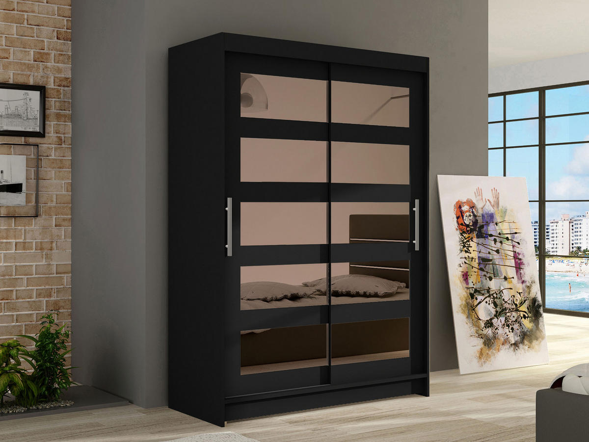 KLEIDERSCHRANK Miami IV - Silberfarben/Schwarz, Holzwerkstoff/Kunststoff (120/200/58cm) - MIRJAN24