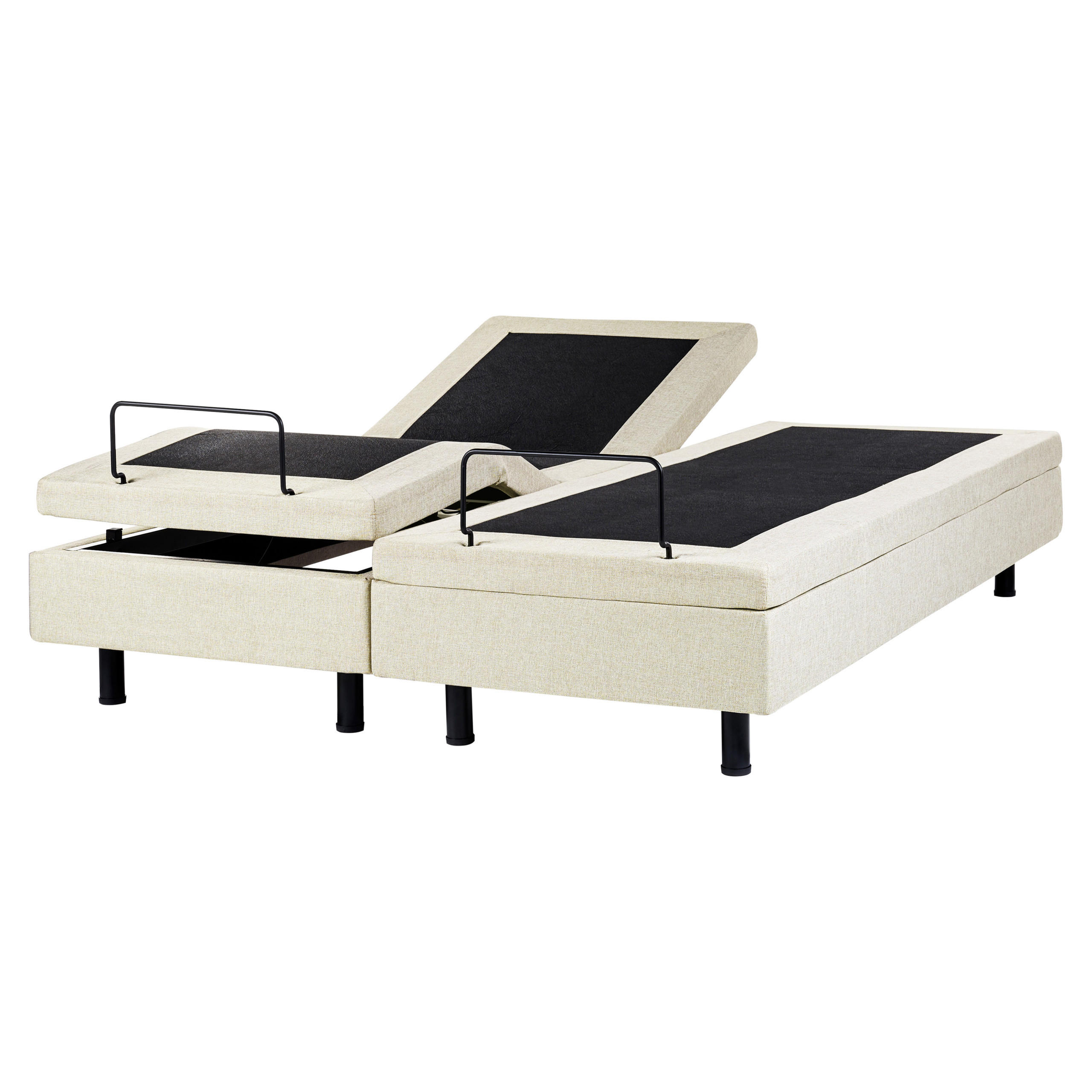 POLSTERBETT Verstellbar 160/200 cm Beige Duke II - Beige/Schwarz, Textil (160/200cm) - Beliani