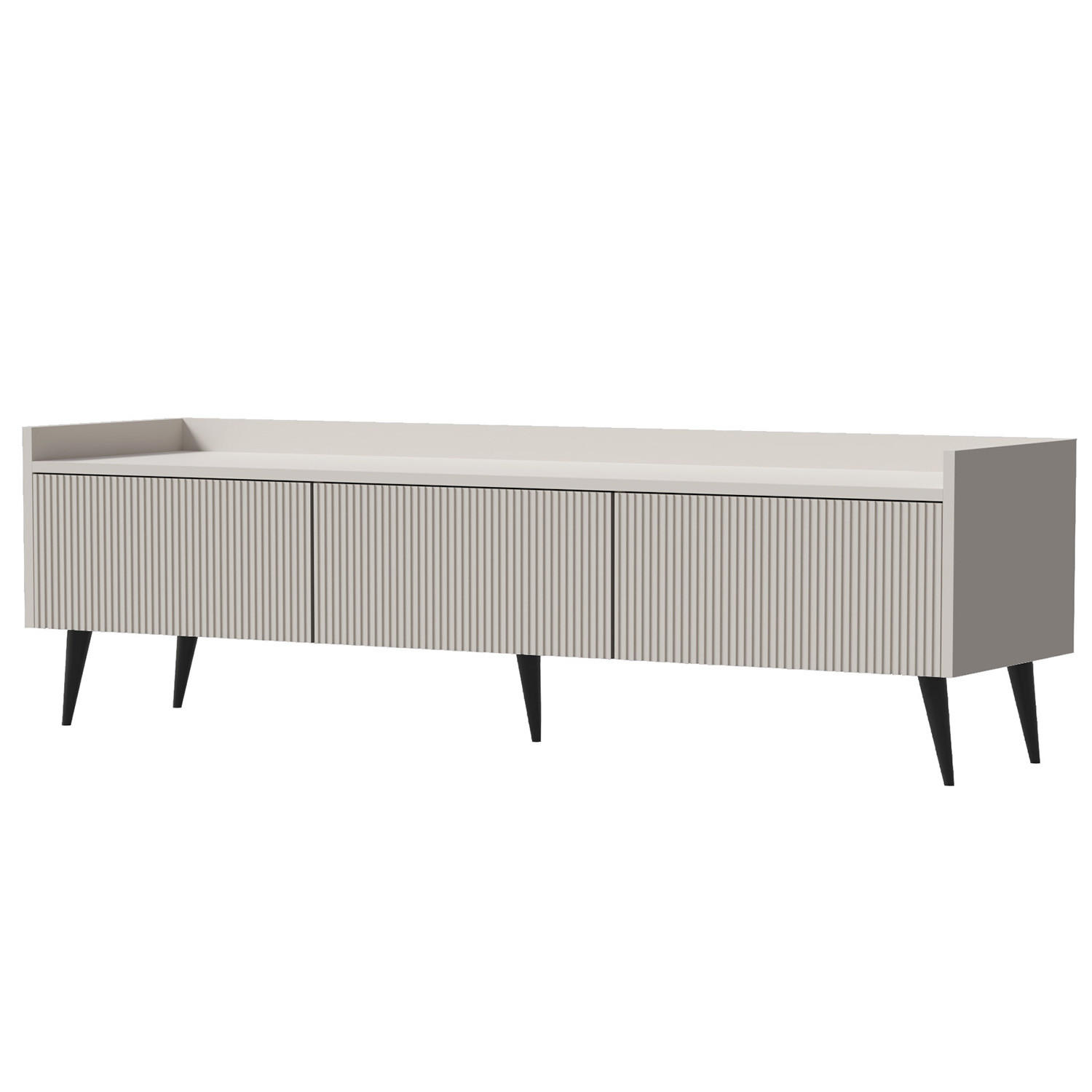 Beautysofa NÍZKÁ KOMODA Amfali se 3 výklopnými dvířky, drážkovaná čela, systém Push-to-open, kovové nohy, 150 cm, kašmír
