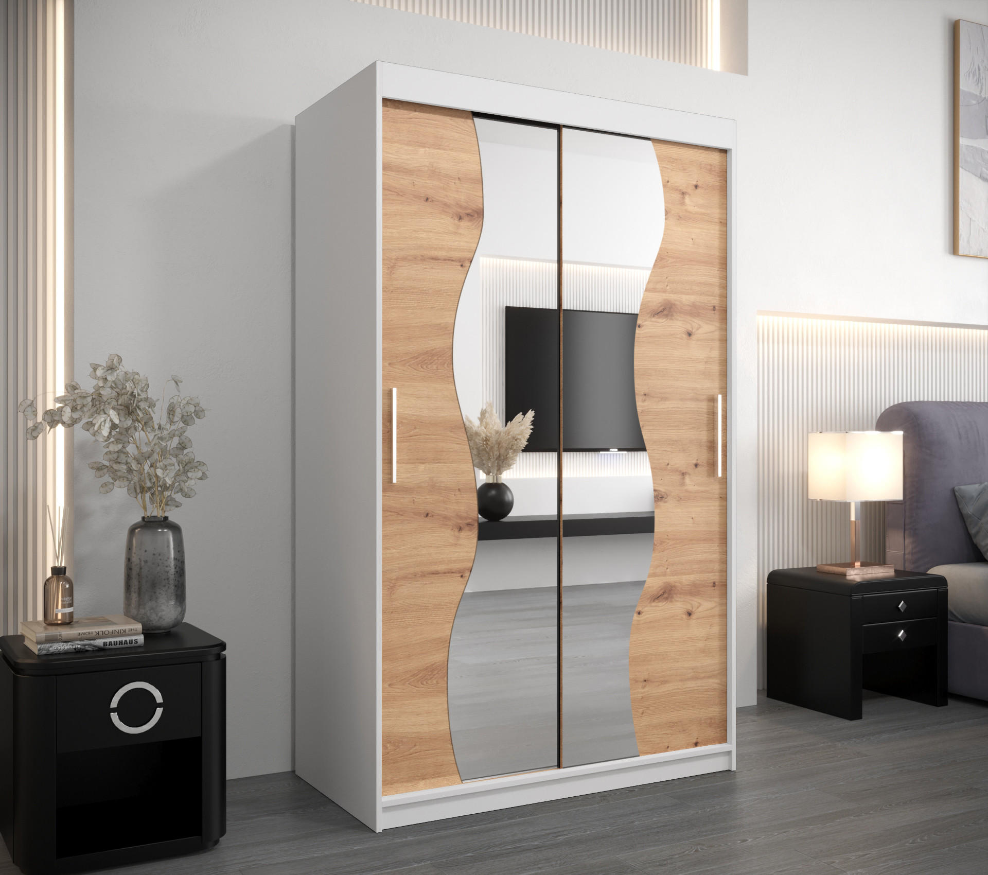 SCHWEBETÜRENSCHRANK 200/120/62 2-türig - Silberfarben/Eiche Artisan, Holz/Kunststoff (120/200/62cm) - Abiks Möbel