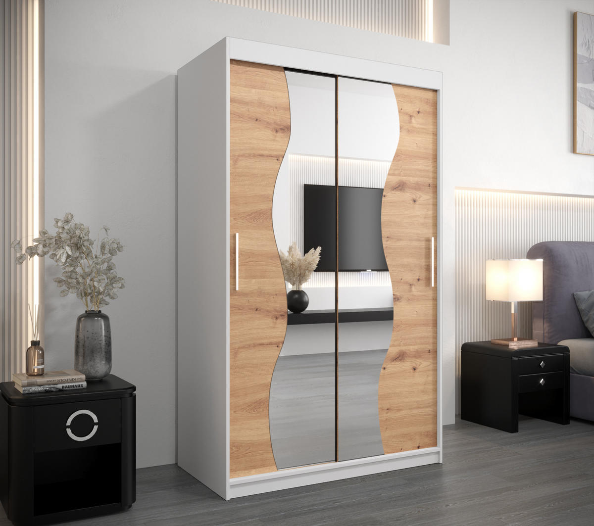 SCHWEBETÜRENSCHRANK 200/120/62 2-türig - Silberfarben/Eiche Artisan, Holz/Kunststoff (120/200/62cm) - Abiks Möbel