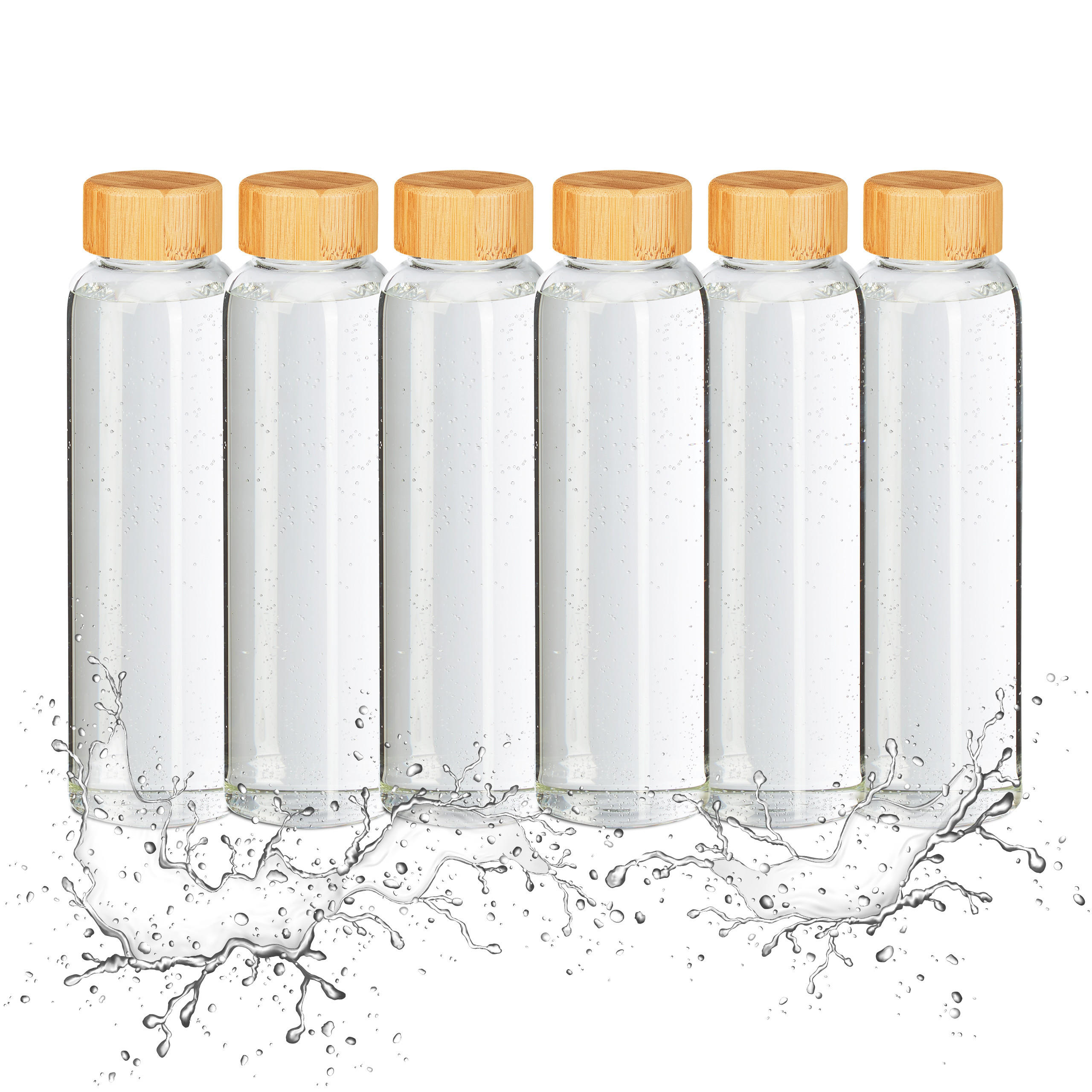 6XTRINKFLASCHE - Multicolor, Glas/Holz (0.5L) - Relaxdays