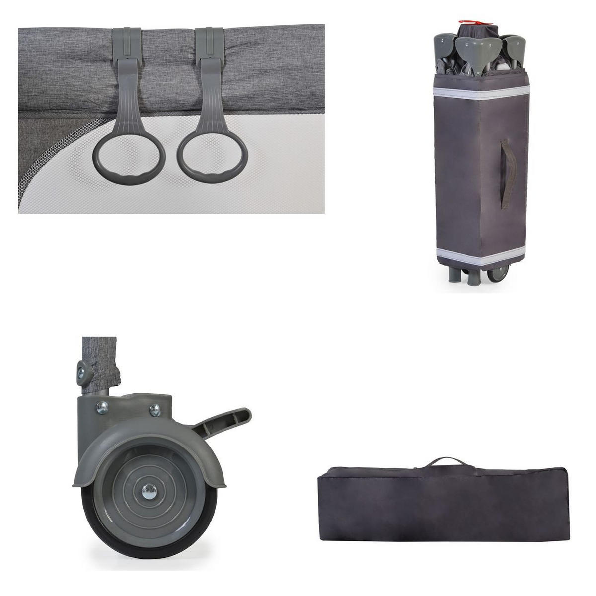 REISEBETT Skyglow 2 Ebenen grau Räder Matratze Seiteneingang Tasche Bremsen - Grau, Kunststoff (60/120cm) - Cangaroo