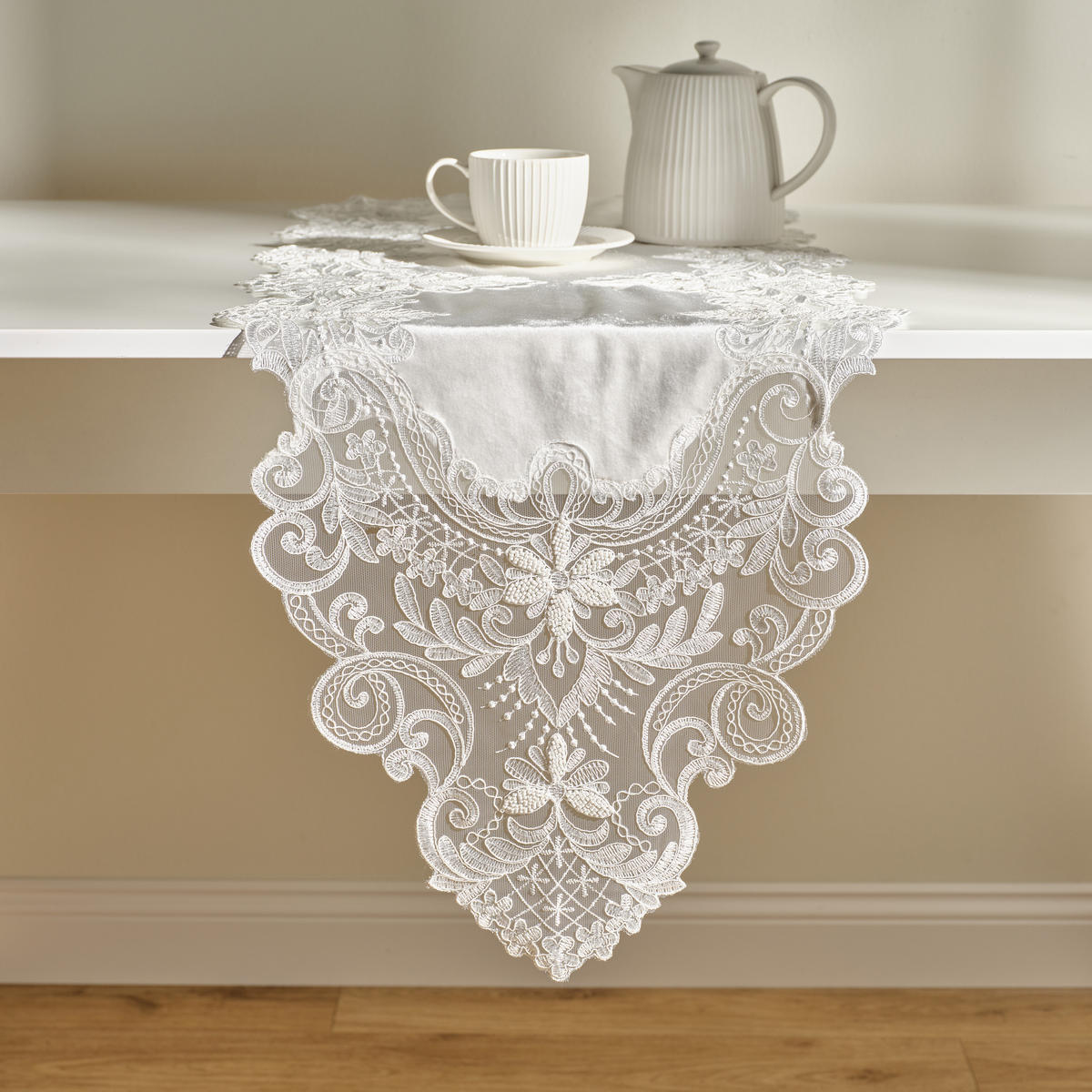 TISCHLÄUFER Perlis 43x155cm, Weiß - Weiß, Textil (155/43/1cm) - home&you