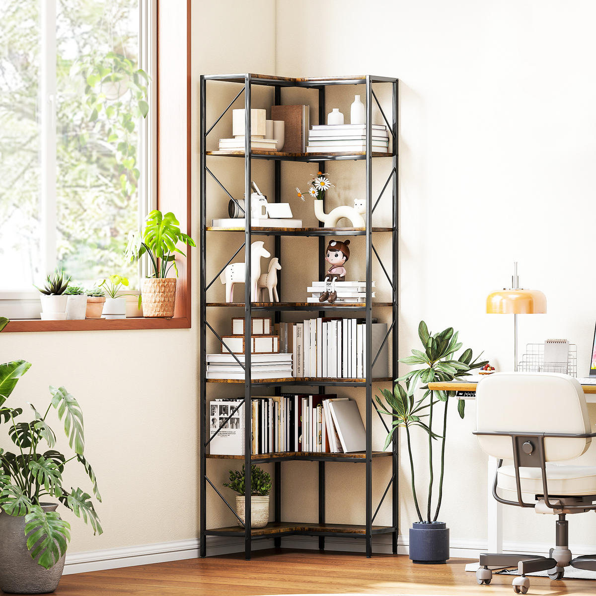 REGAL DE-15529 7-stufig, L-Form, 60/60/198 cm Rustikalbraun - Braun, Holzwerkstoff (60/198/60cm) - ComfortXL