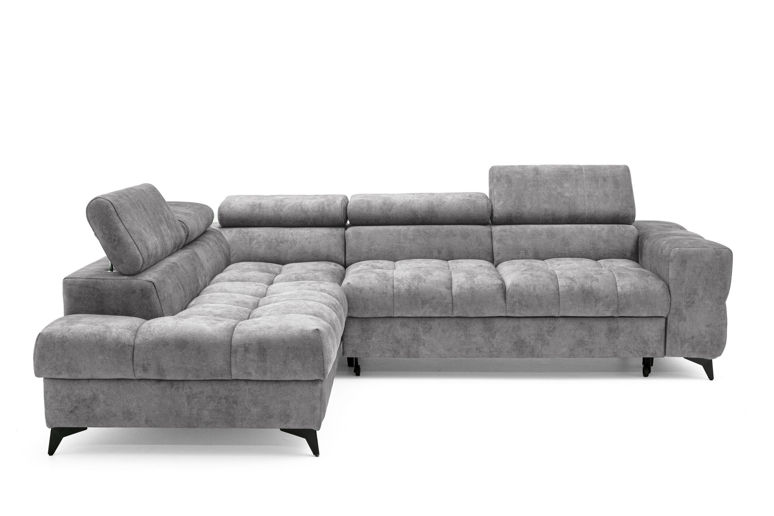 ECKSOFA PUDDING L Links mit Schlaffunktion 128x197 Velours Grau - Schwarz/Grau, Holz/Textil (270/204cm) - Muffo