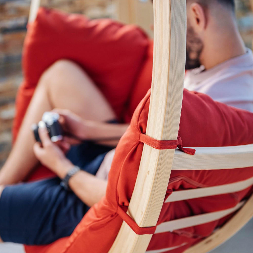 Thumbnail - Konsimo® Hängesessel, Rot, Holz, Textil, Rund, 120x82x120 cm, Hergestellt in Europa, Gartenmöbel, Hängesessel