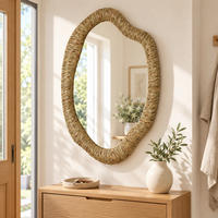 SEEGRAS-WANDSPIEGEL 75×50 cm, organische Form für Wohnzimmer,Flur - Dunkelgelb, Naturmaterialien (3.5/75/50cm) - Hometopia