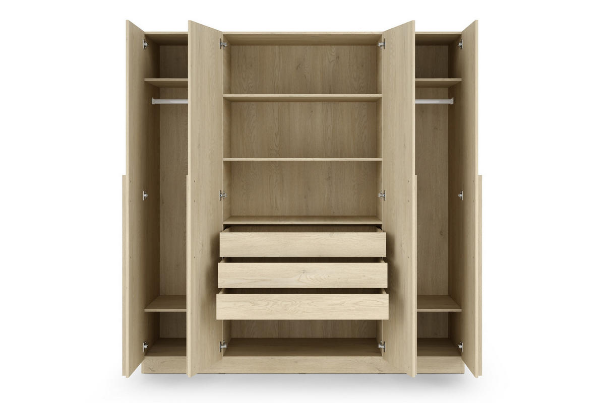 DREHTÜRENSCHRANK BRISSO BR1 200/210/60,5 cm in Eiche Ceremona mit Metallgriffen und Schubladen - Eichefarben, Holzwerkstoff/Metall (200/210/61cm) - Deine Möbel 24