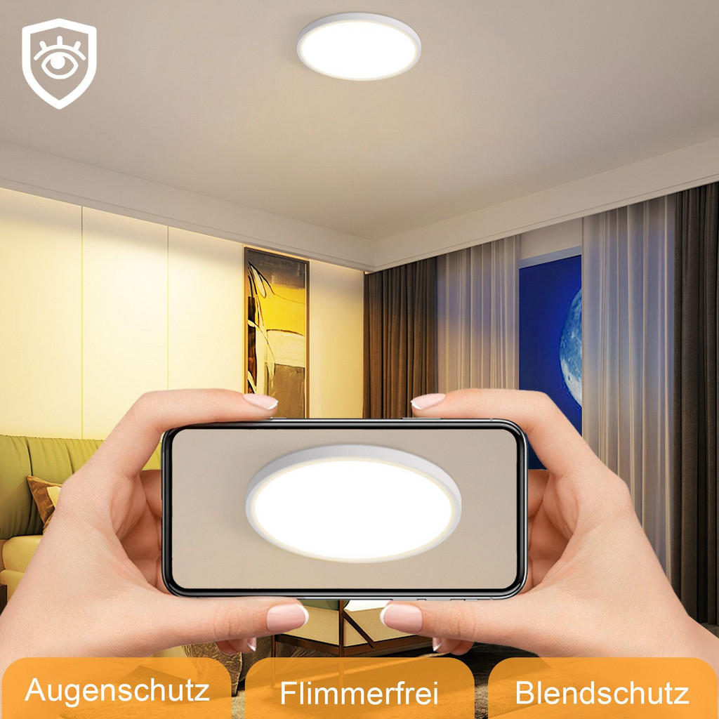 Thumbnail - Nettlife Led-Deckenleuchte, Weiß, Kunststoff, 18x2.6x18 cm, Lampen & Leuchten, Innenbeleuchtung, Deckenleuchten