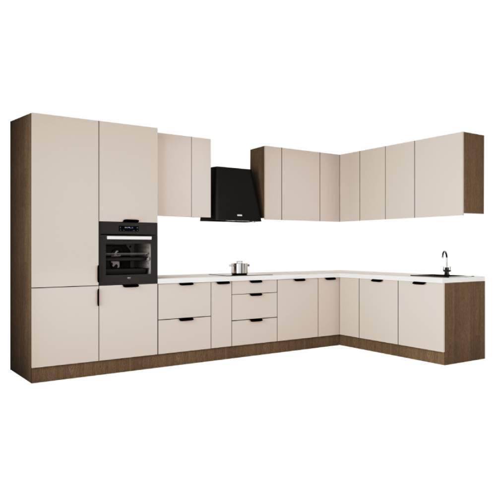 WINKELKÜCHE 405cm x 205 cm - Sorento KS5-M405 - in Beige / Dunkle Eiche - Beige/Dunkelbraun, Holz (610/247/58cm)