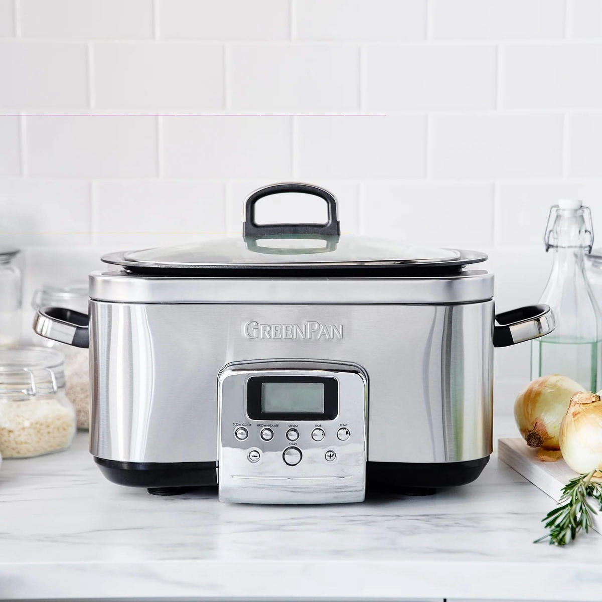 SLOWCOOKER - 6.0 Liter - Edelstahl - Keramische Antihaftbeschichtung - Silberfarben, Metall (6L)